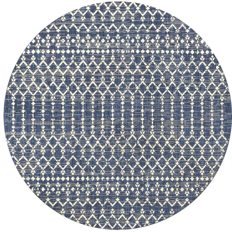 9' Navy Blue And Beige Round Trellis Indoor Outdoor Area Rug Homeroots Outdoor