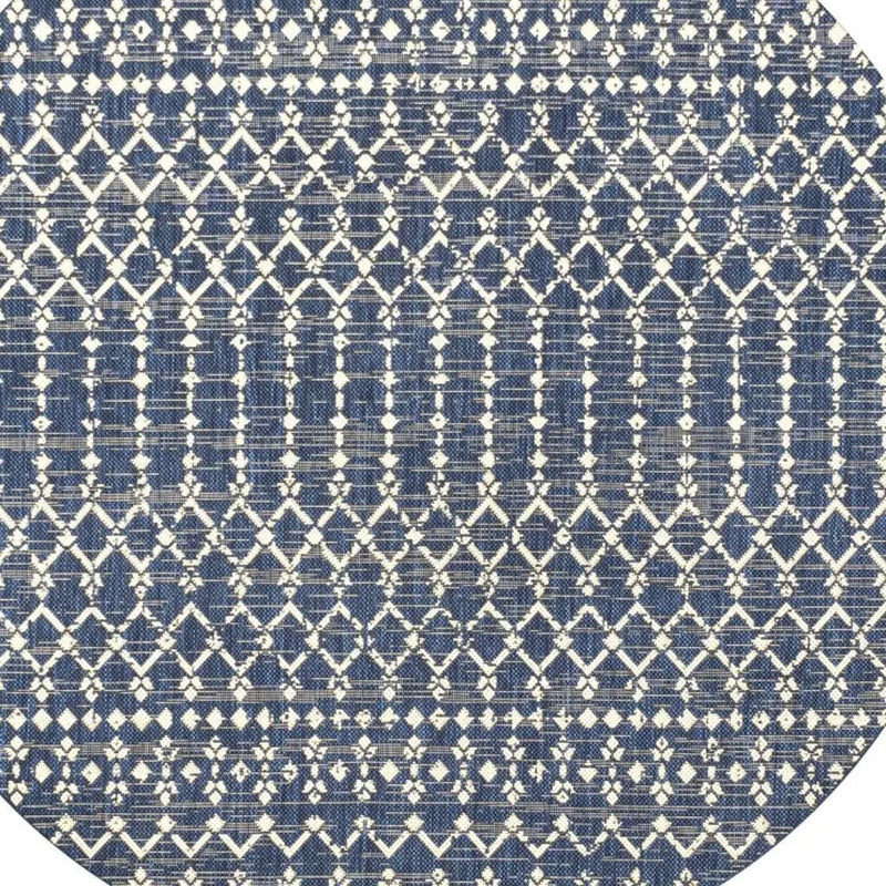 9' Navy Blue And Beige Round Trellis Indoor Outdoor Area Rug Homeroots Outdoor