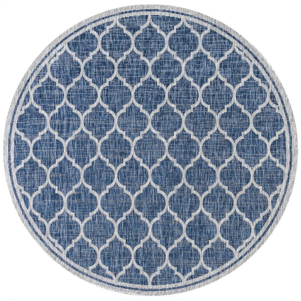9' Navy Blue And Gray Round Geometric Indoor Outdoor Area Rug Homeroots Outdoor