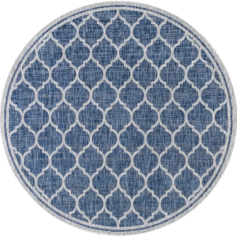 9' Navy Blue And Gray Round Geometric Indoor Outdoor Area Rug Homeroots Outdoor