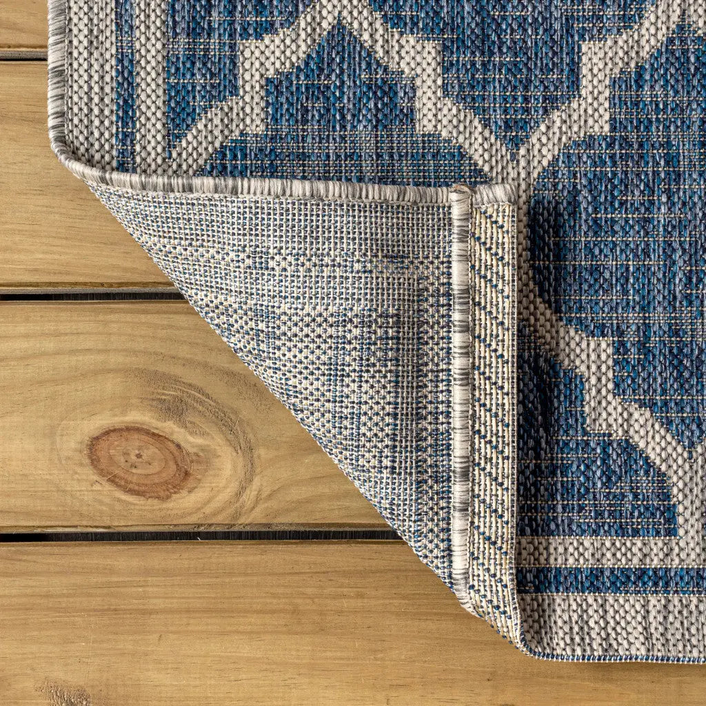 9' Navy Blue And Gray Round Geometric Indoor Outdoor Area Rug Homeroots Outdoor