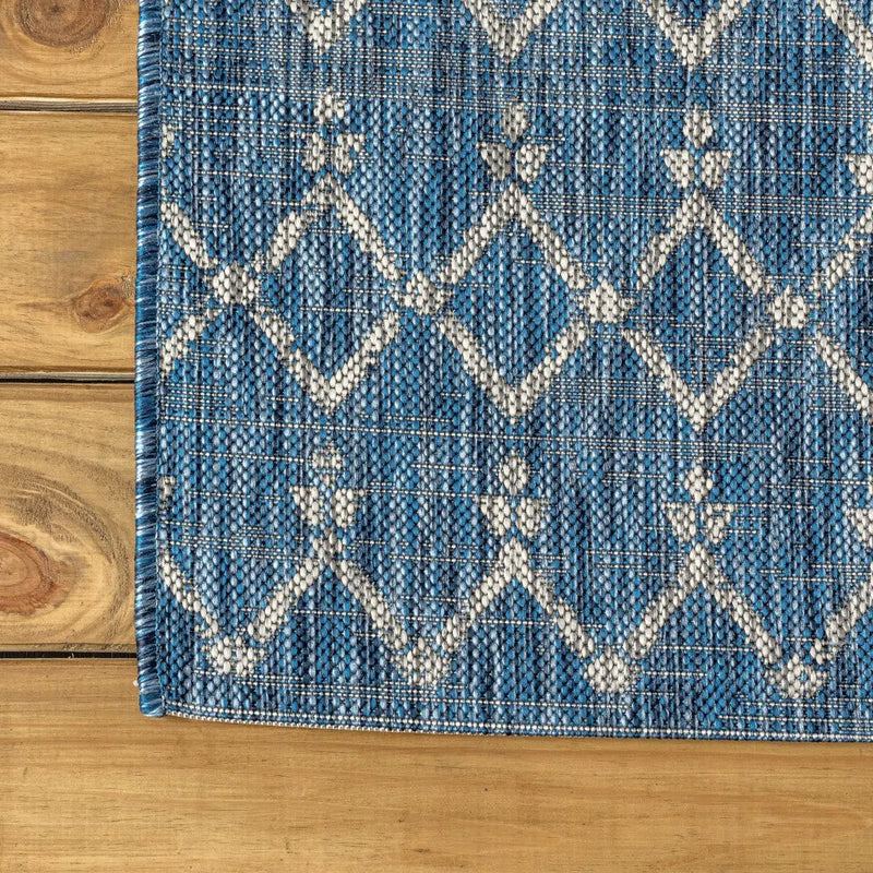 9' Navy Blue And Light Gray Round Trellis Indoor Outdoor Area Rug - GreatEagleInc