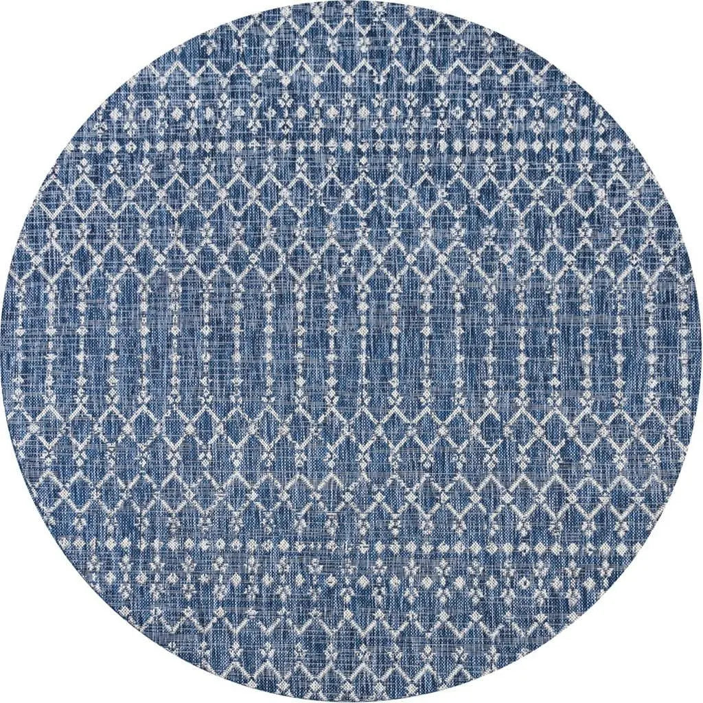 9' Navy Blue And Light Gray Round Trellis Indoor Outdoor Area Rug - GreatEagleInc