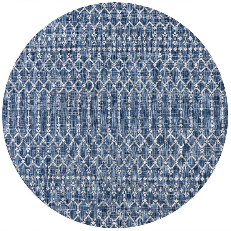9' Navy Blue And Light Gray Round Trellis Indoor Outdoor Area Rug - GreatEagleInc