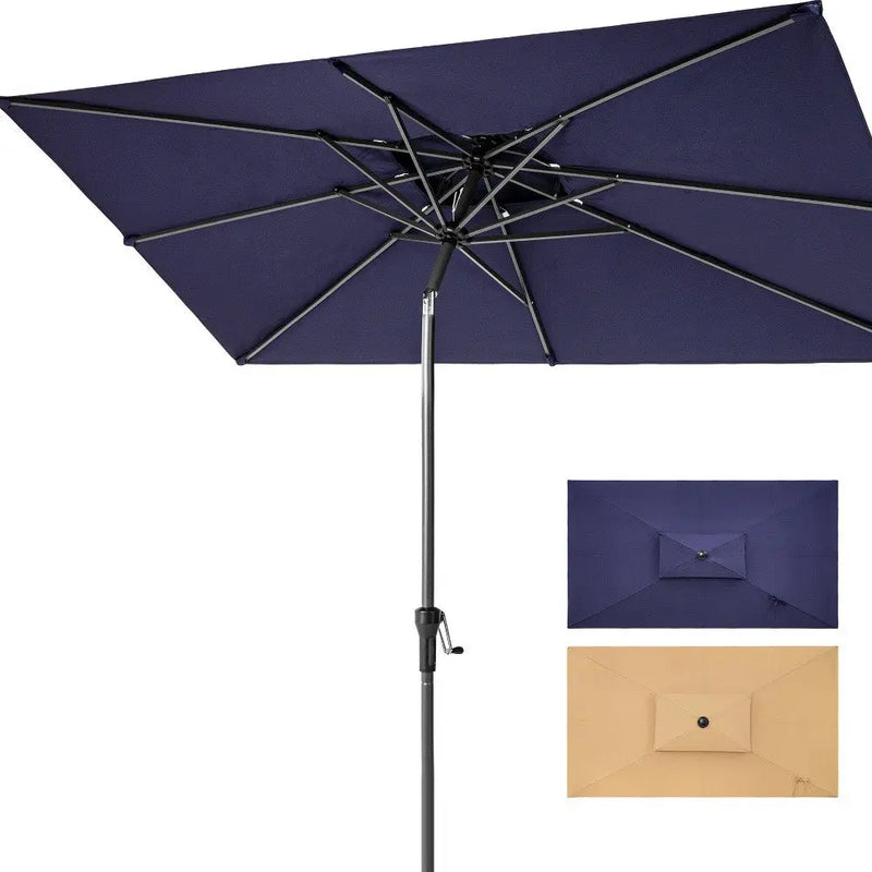9' Navy Blue Polyester Rectangular Tilt Market Patio Umbrella Homeroots Outdoor