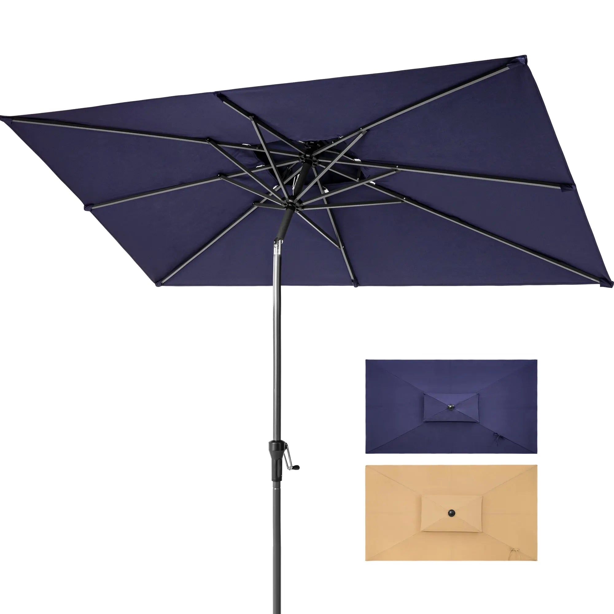 9' Navy Blue Polyester Rectangular Tilt Market Patio Umbrella Homeroots Outdoor