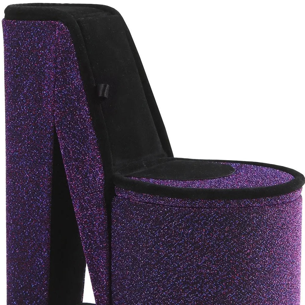 9" Purple And Black Glitter Velvet High Heel Jewelry Box Homeroots Organization