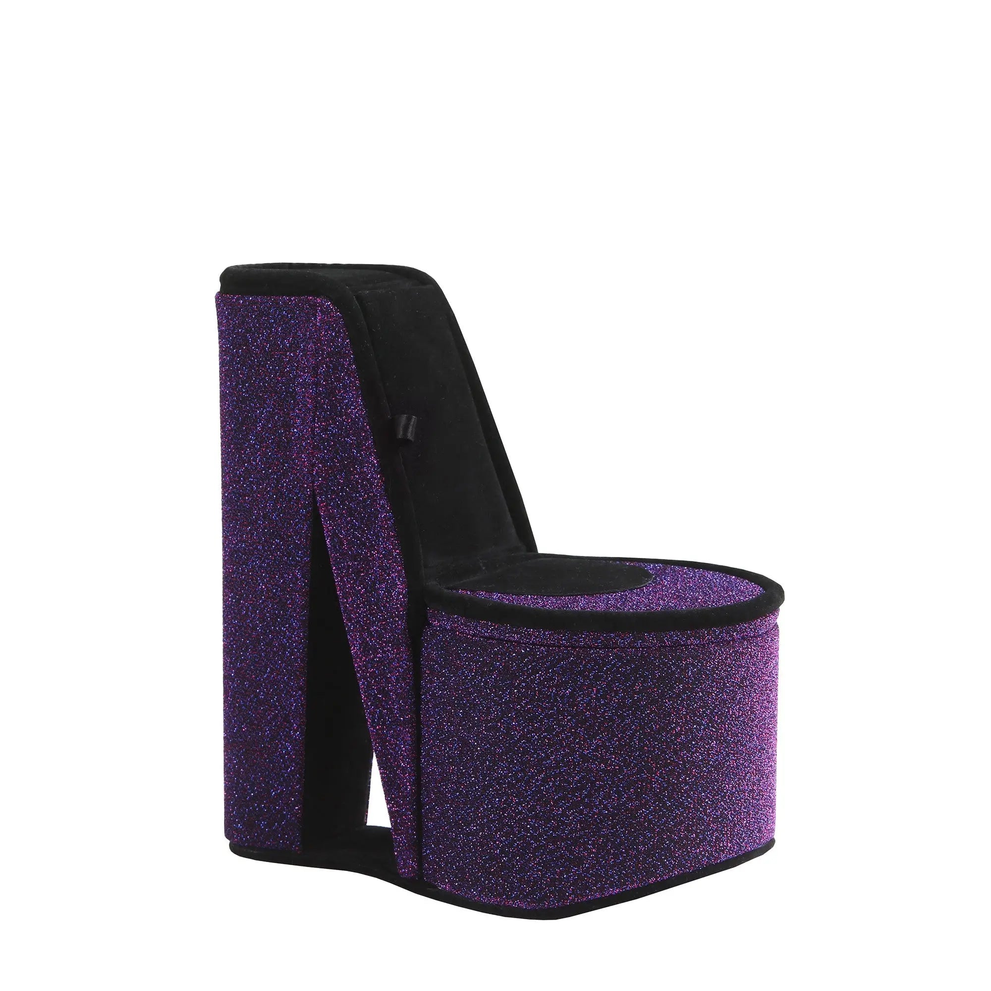 9" Purple And Black Glitter Velvet High Heel Jewelry Box Homeroots Organization