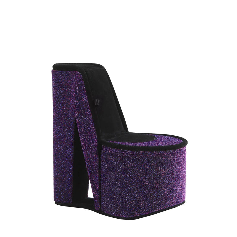 9" Purple And Black Glitter Velvet High Heel Jewelry Box Homeroots Organization