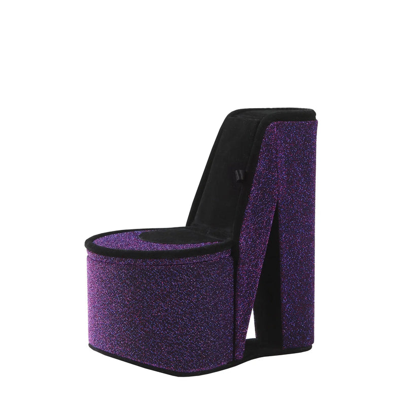 9" Purple And Black Glitter Velvet High Heel Jewelry Box Homeroots Organization