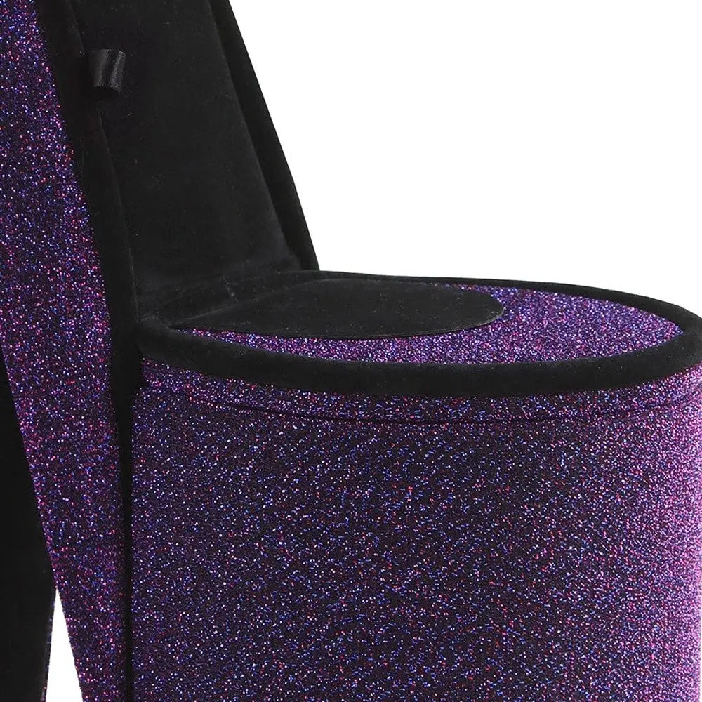9" Purple And Black Glitter Velvet High Heel Jewelry Box Homeroots Organization