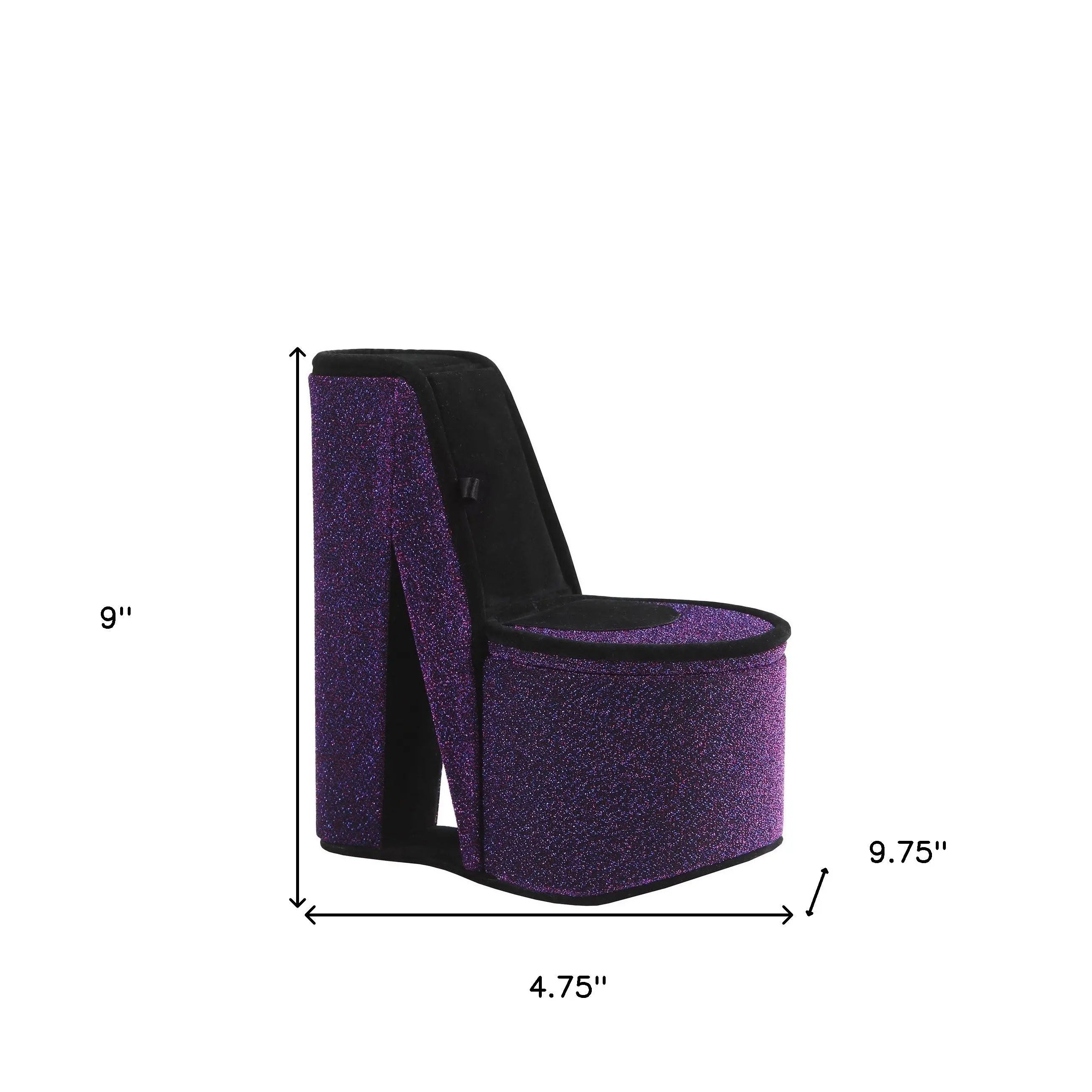 9" Purple And Black Glitter Velvet High Heel Jewelry Box Homeroots Organization
