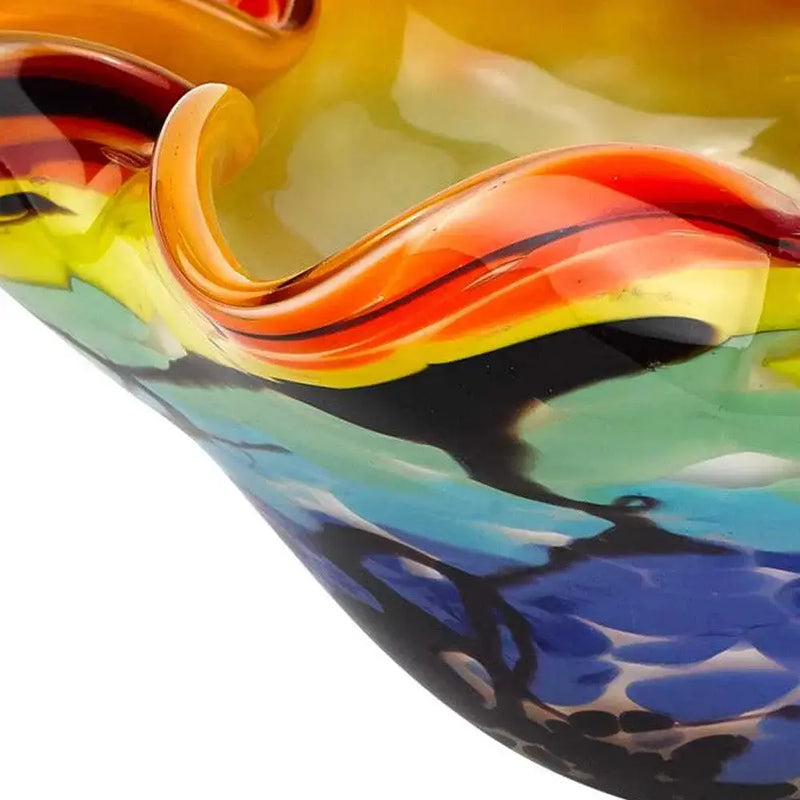 9" Rainbow Multi Art Glass Wavy Centerpiece Bowl Homeroots Kitchen & Dining