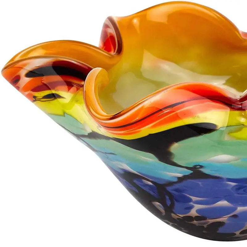 9" Rainbow Multi Art Glass Wavy Centerpiece Bowl Homeroots Kitchen & Dining