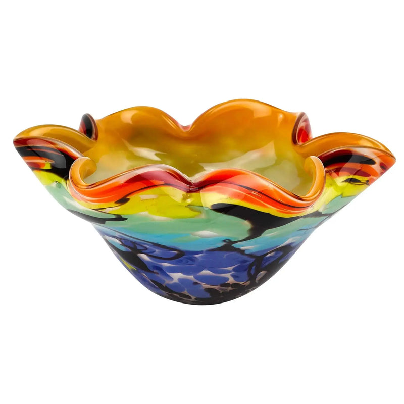 9" Rainbow Multi Art Glass Wavy Centerpiece Bowl Homeroots Kitchen & Dining