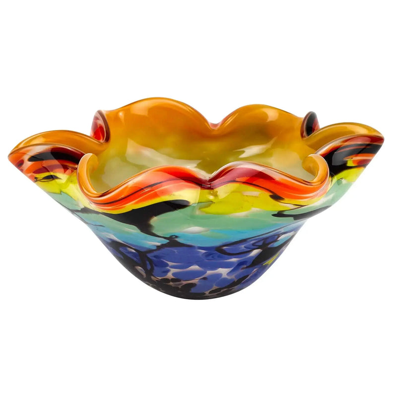 9" Rainbow Multi Art Glass Wavy Centerpiece Bowl Homeroots Kitchen & Dining
