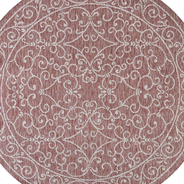 9' Red And Beige Round Medallion Indoor Outdoor Area Rug Homeroots Outdoor