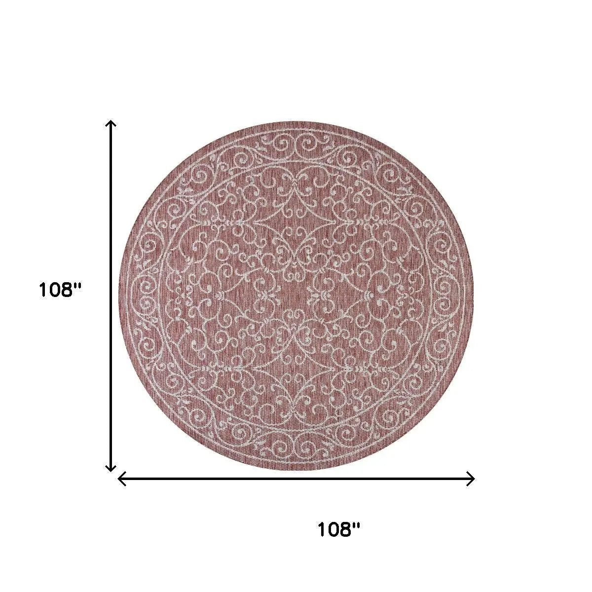 9' Red And Beige Round Medallion Indoor Outdoor Area Rug Homeroots Outdoor