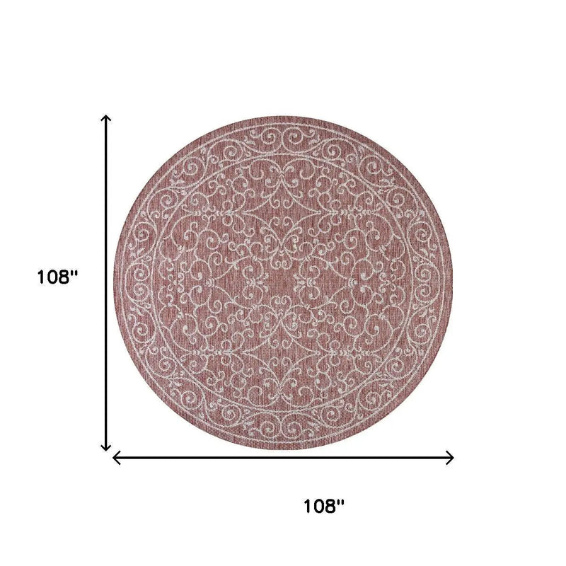 9' Red And Beige Round Medallion Indoor Outdoor Area Rug Homeroots Outdoor