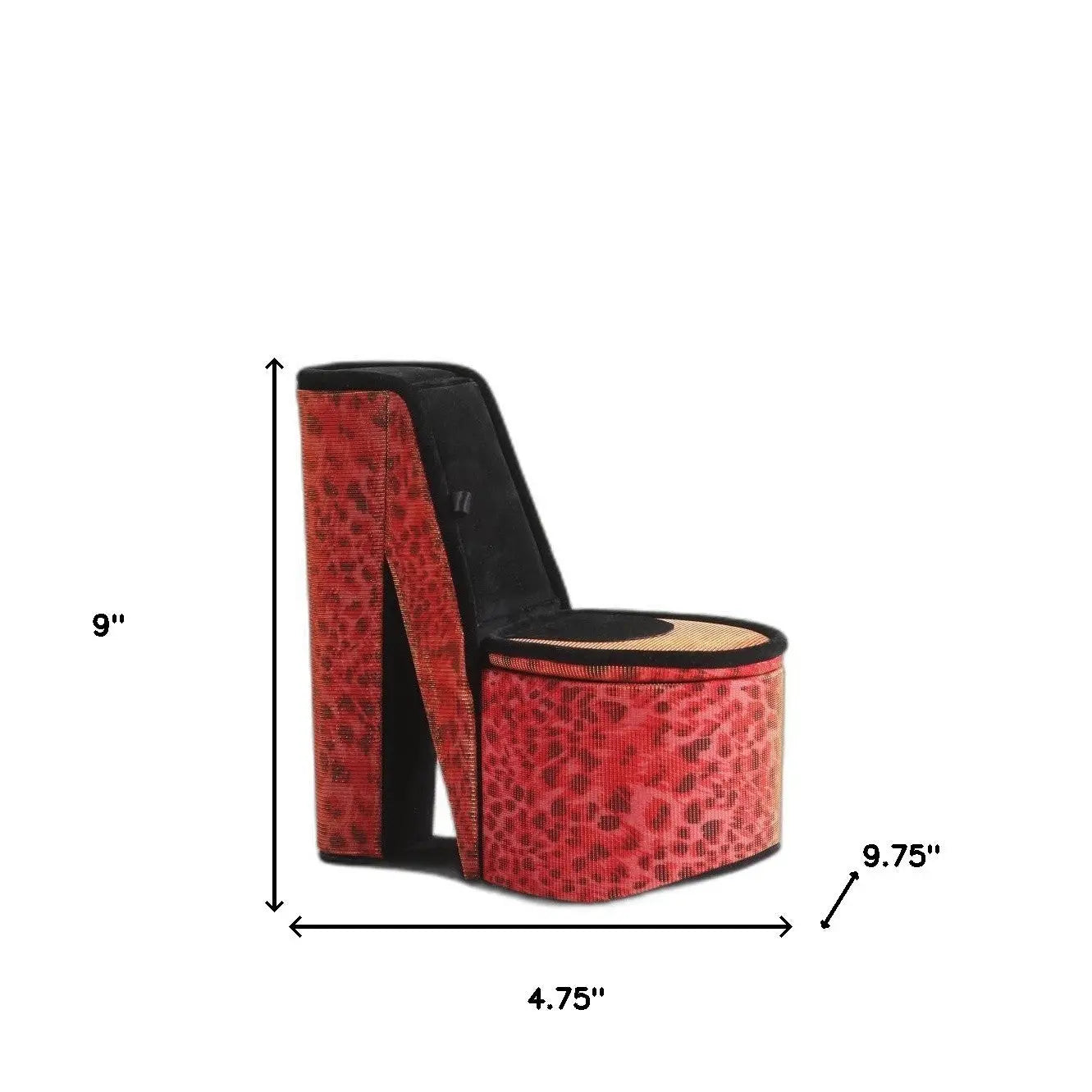 9" Red And Black Leopard Print Velvet High Heel Jewelry Box Homeroots Organization