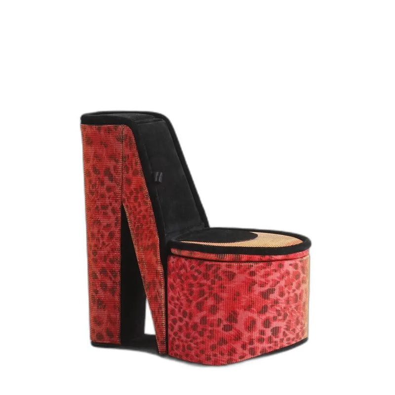 9" Red And Black Leopard Print Velvet High Heel Jewelry Box Homeroots Organization