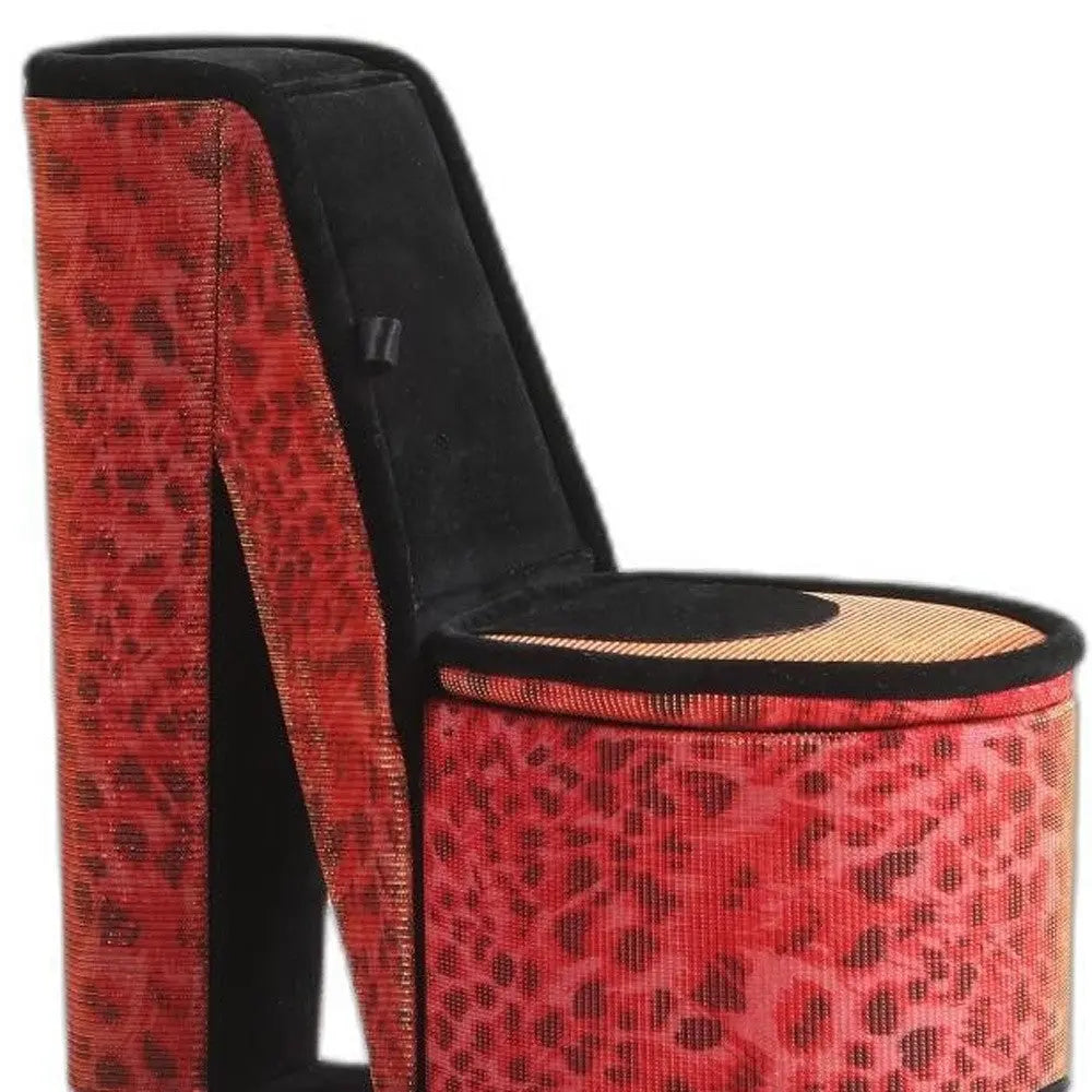 9" Red And Black Leopard Print Velvet High Heel Jewelry Box Homeroots Organization