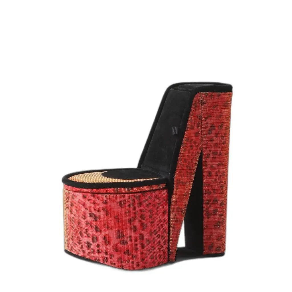 9" Red And Black Leopard Print Velvet High Heel Jewelry Box Homeroots Organization
