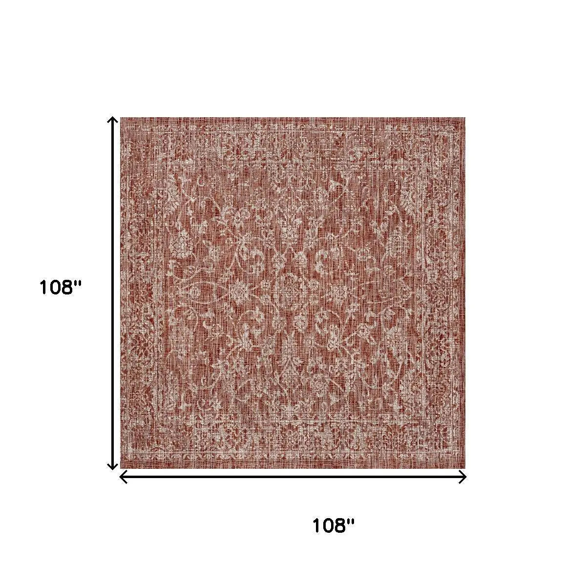 9' Red And Taupe Square Medallion Indoor Outdoor Area Rug Homeroots Outdoor