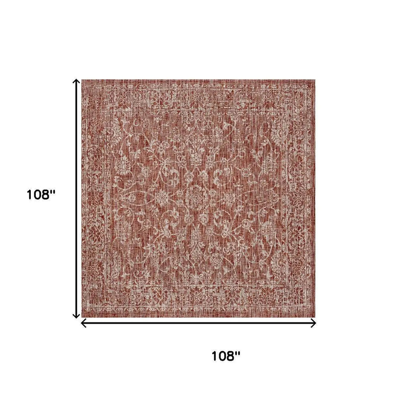 9' Red And Taupe Square Medallion Indoor Outdoor Area Rug Homeroots Outdoor
