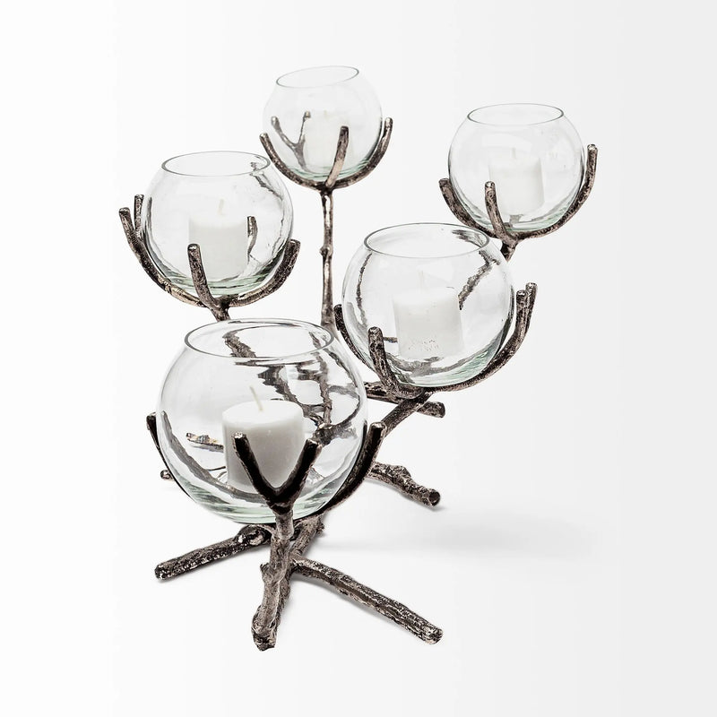9" Silver Metal Tabletop Candelabra Candle Holder Homeroots Home Decor
