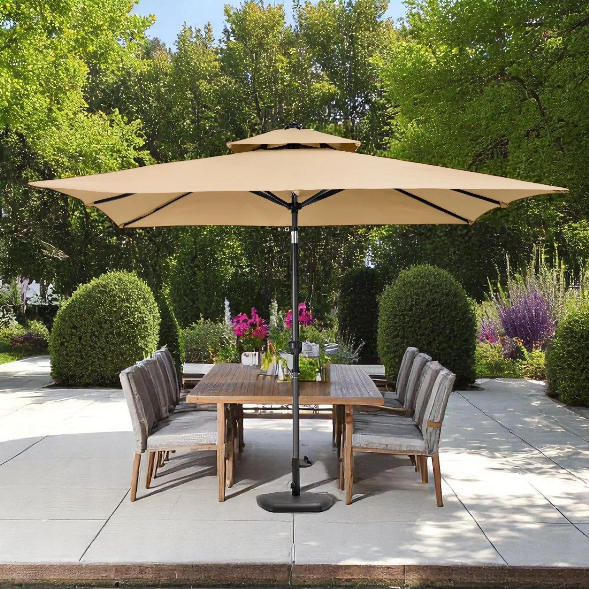 9' Tan Polyester Rectangular Tilt Market Patio Umbrella Homeroots Outdoor