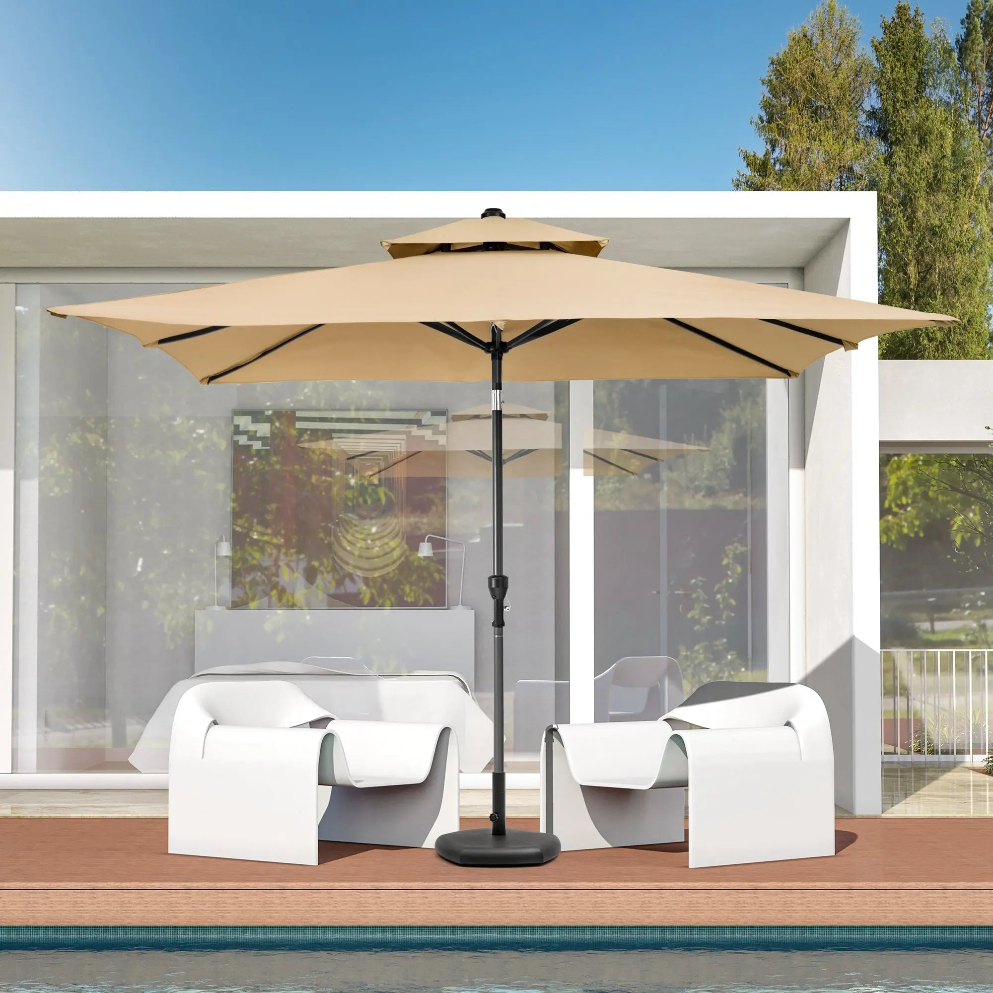 9' Tan Polyester Rectangular Tilt Market Patio Umbrella Homeroots Outdoor