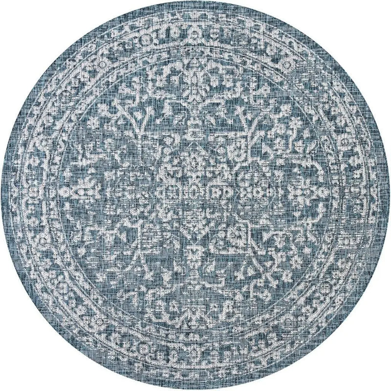 9' Teal Blue And Gray Round Medallion Indoor Outdoor Area Rug Homeroots Outdoor