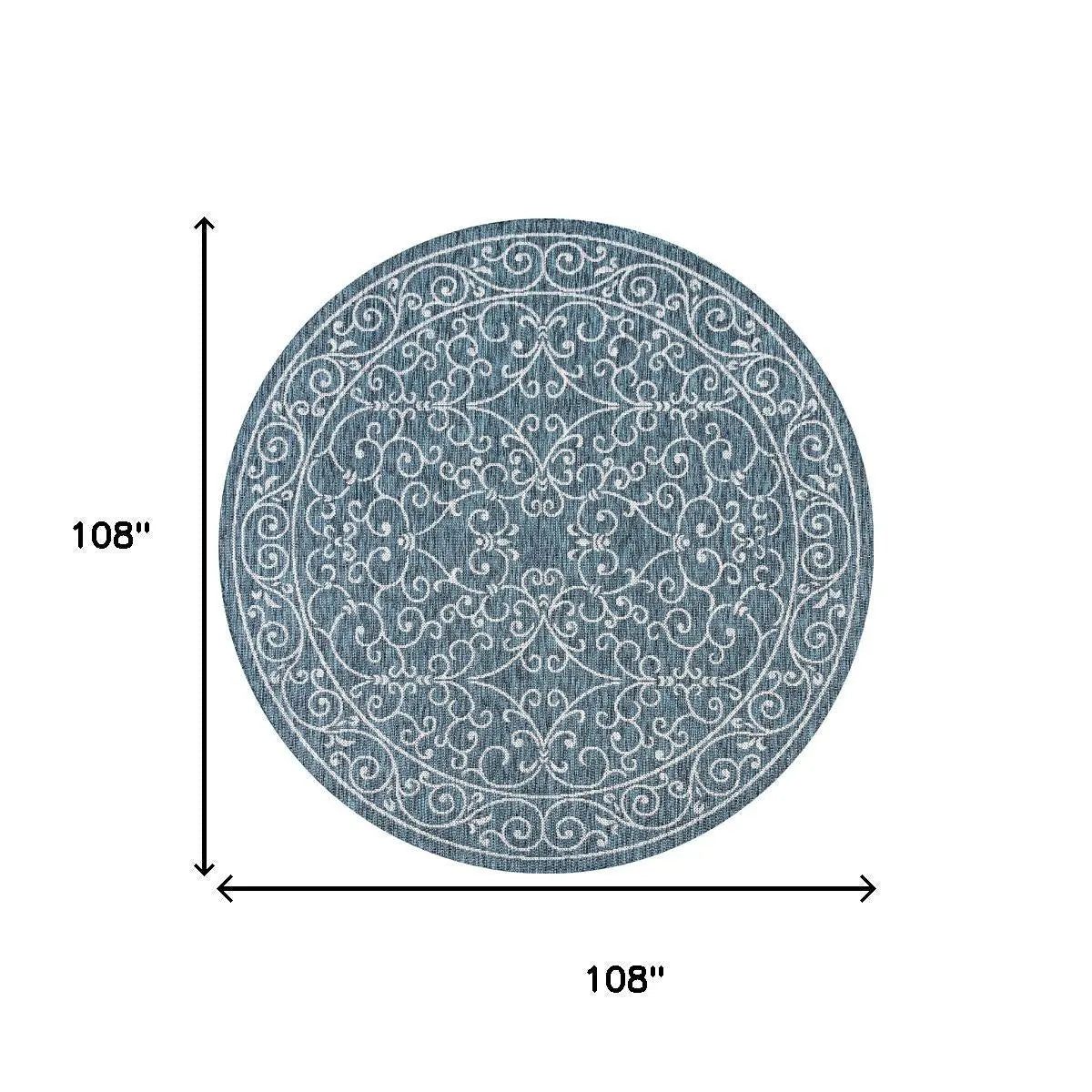 9' Teal Blue And Gray Round Medallion Indoor Outdoor Area Rug Homeroots Outdoor