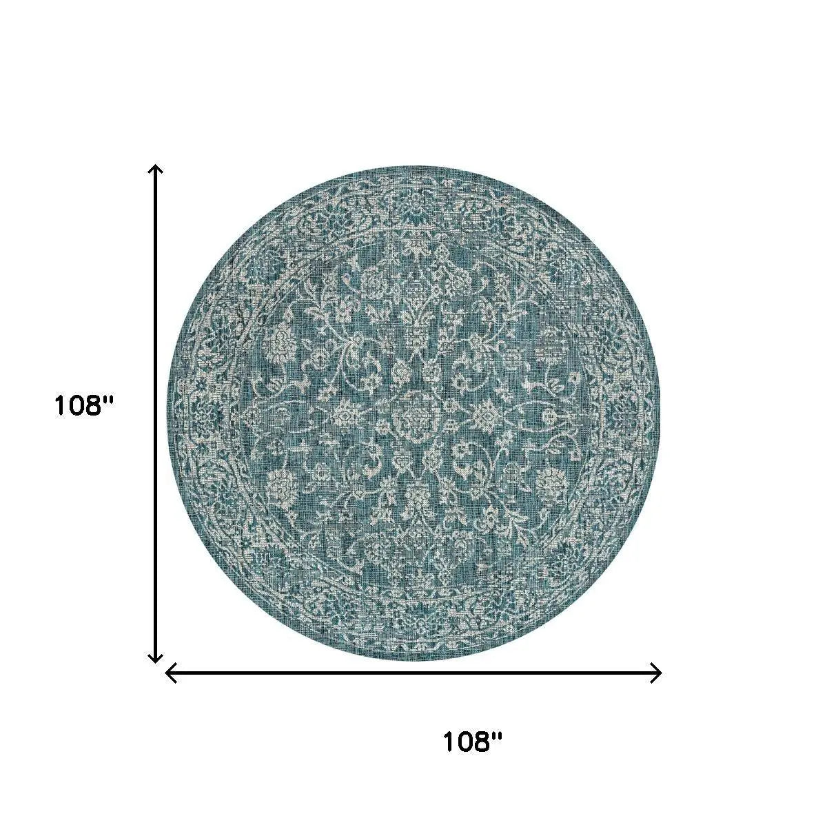 9' Teal Blue And Gray Round Medallion Indoor Outdoor Area Rug Homeroots Outdoor