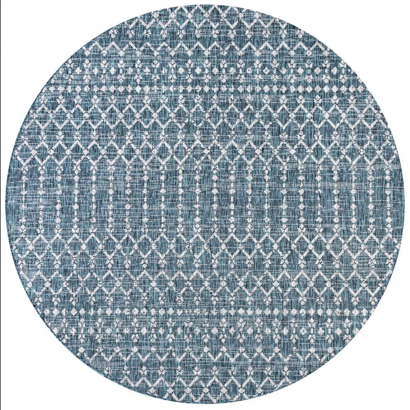 9' Teal Blue And Gray Round Trellis Indoor Outdoor Area Rug Homeroots Outdoor