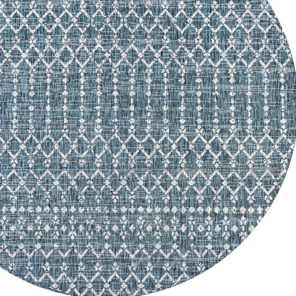 9' Teal Blue And Gray Round Trellis Indoor Outdoor Area Rug Homeroots Outdoor