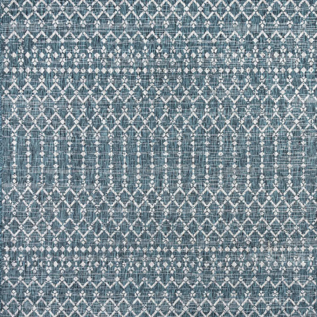 9' Teal Blue And Gray Square Trellis Indoor Outdoor Area Rug Homeroots Outdoor