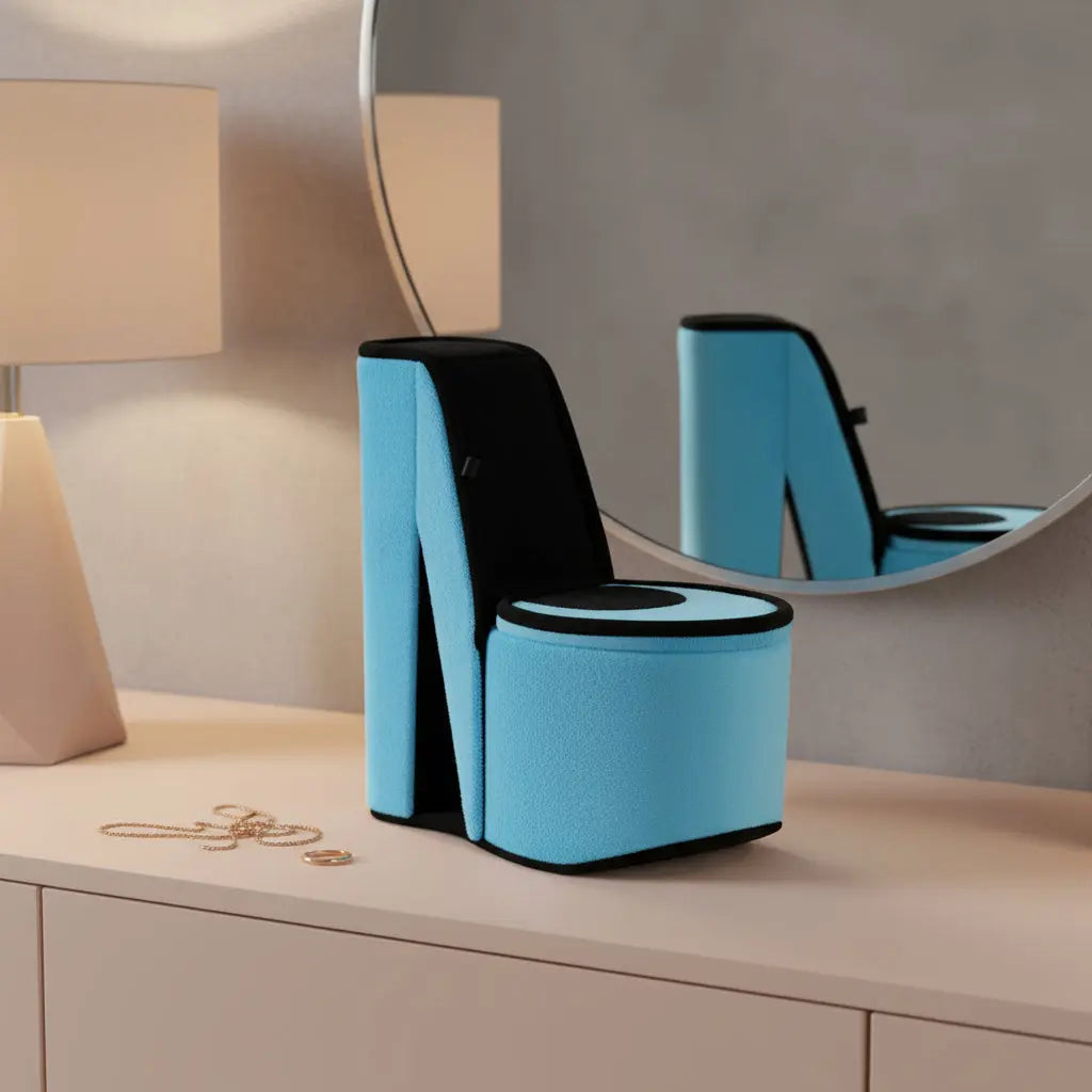 9" Turquoise And Black Velvet High Heel Jewelry Box Homeroots Organization