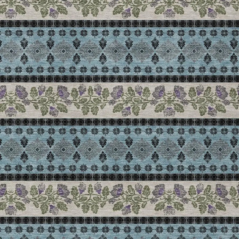 9' X 12' Aqua And Charcoal Striped Washable Indoor Outdoor Area Rug Homeroots Outdoor