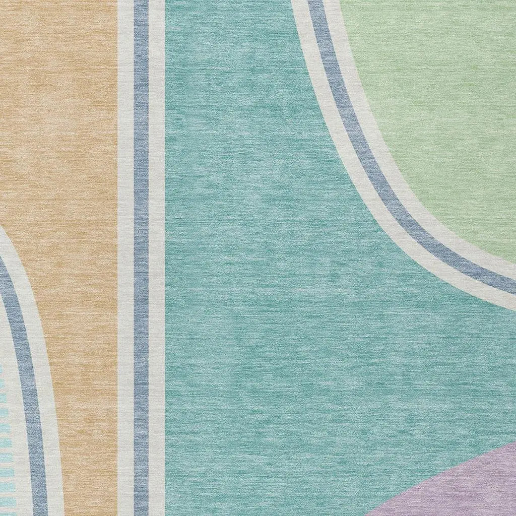 9' X 12' Aqua And Copper Geometric Washable Indoor Outdoor Area Rug Homeroots Outdoor