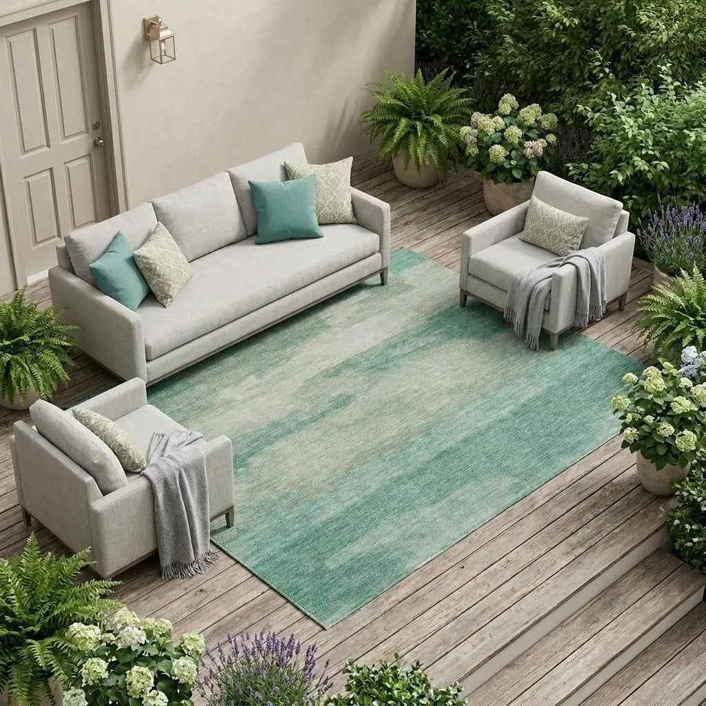 9' X 12' Aqua And Teal Blue Abstract Washable Indoor Outdoor Area Rug Homeroots Outdoor