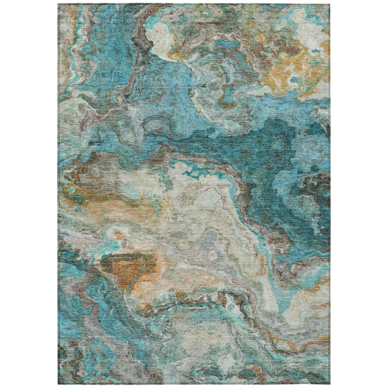 9' X 12' Aqua And Teal Blue Abstract Washable Indoor Outdoor Area Rug Homeroots Outdoor