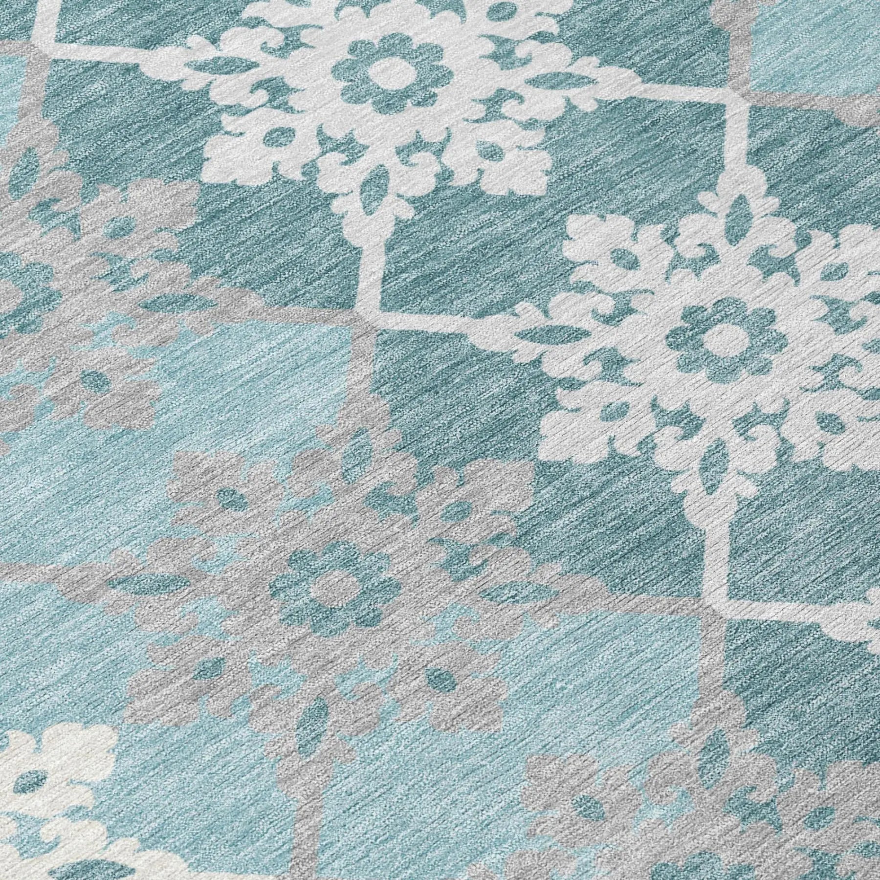 9' X 12' Aqua And Teal Blue Floral Medallion Washable Indoor Outdoor Area Rug Homeroots Outdoor