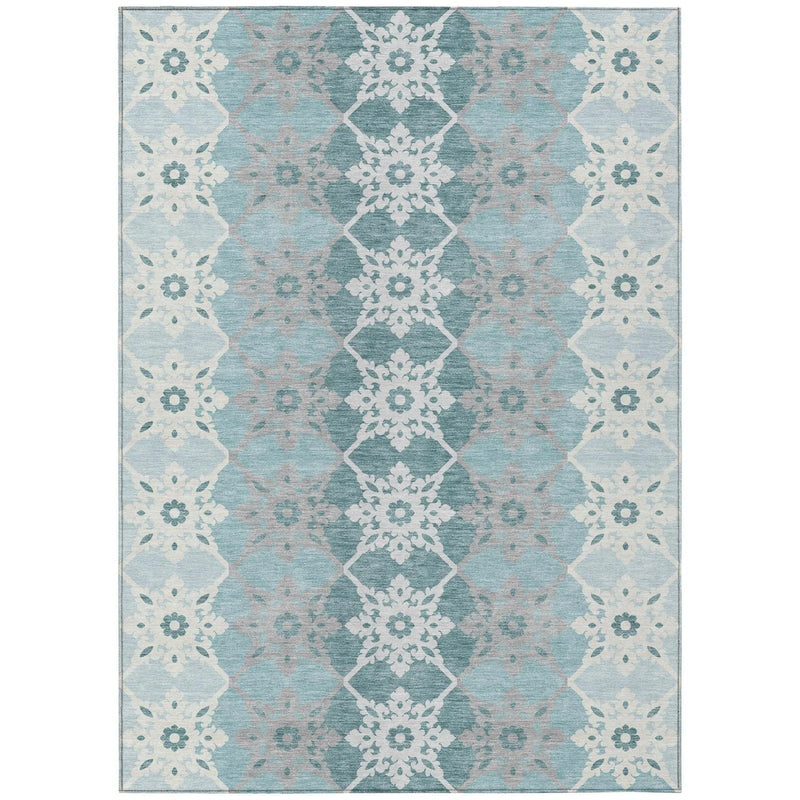 9' X 12' Aqua And Teal Blue Floral Medallion Washable Indoor Outdoor Area Rug Homeroots Outdoor