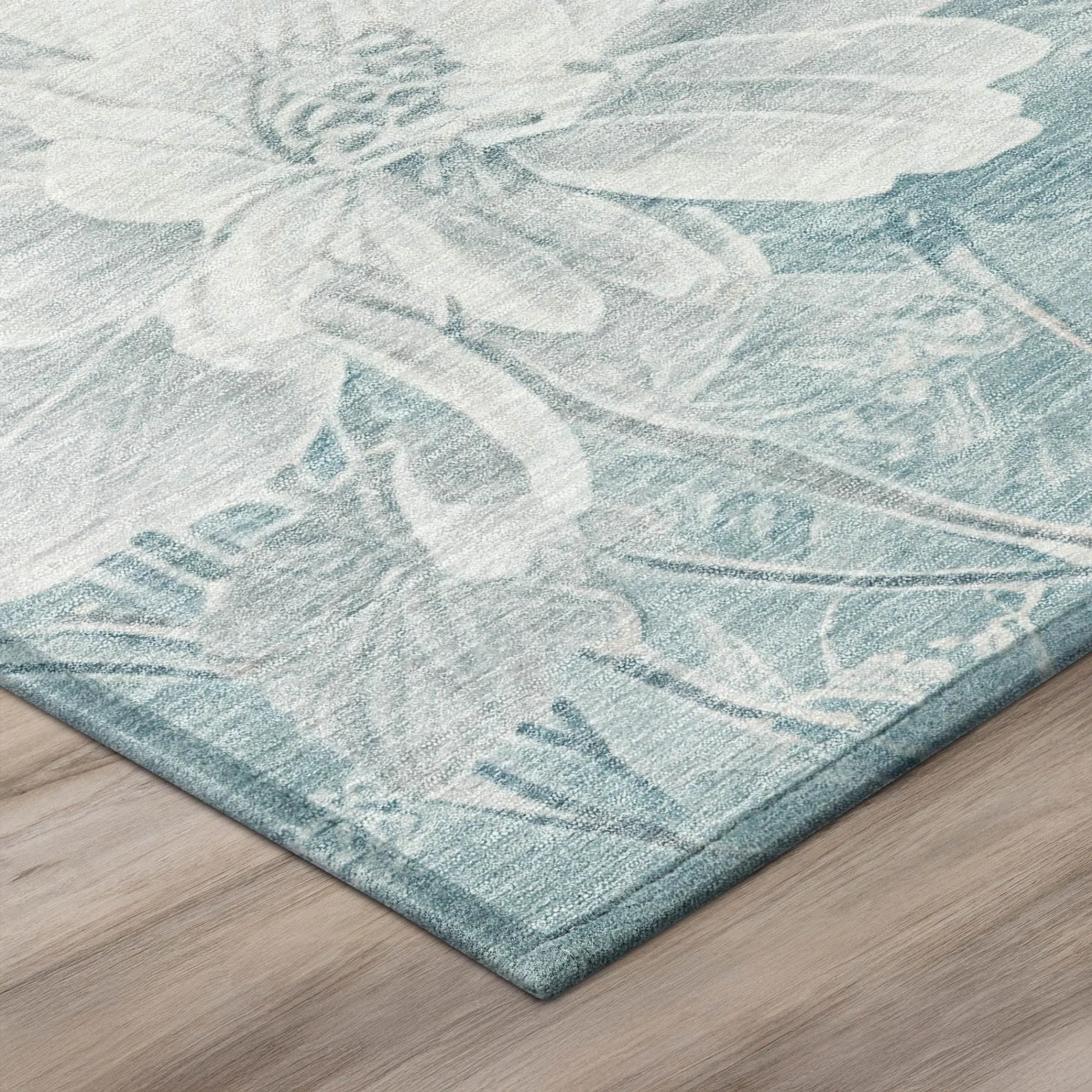 9' X 12' Aqua And Teal Blue Floral Washable Indoor Outdoor Area Rug Homeroots Outdoor