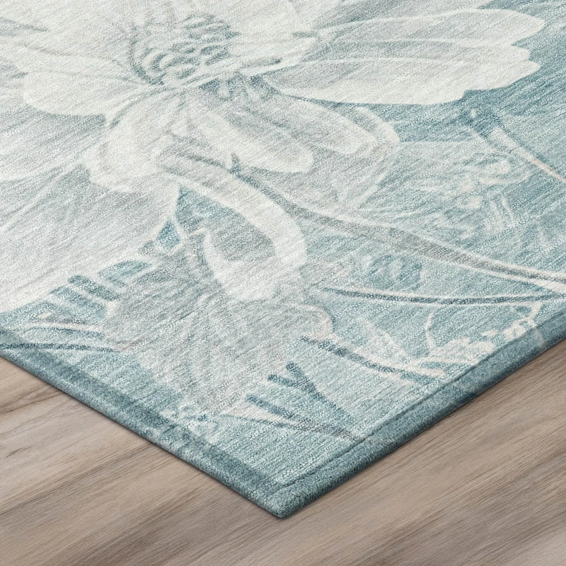 9' X 12' Aqua And Teal Blue Floral Washable Indoor Outdoor Area Rug Homeroots Outdoor