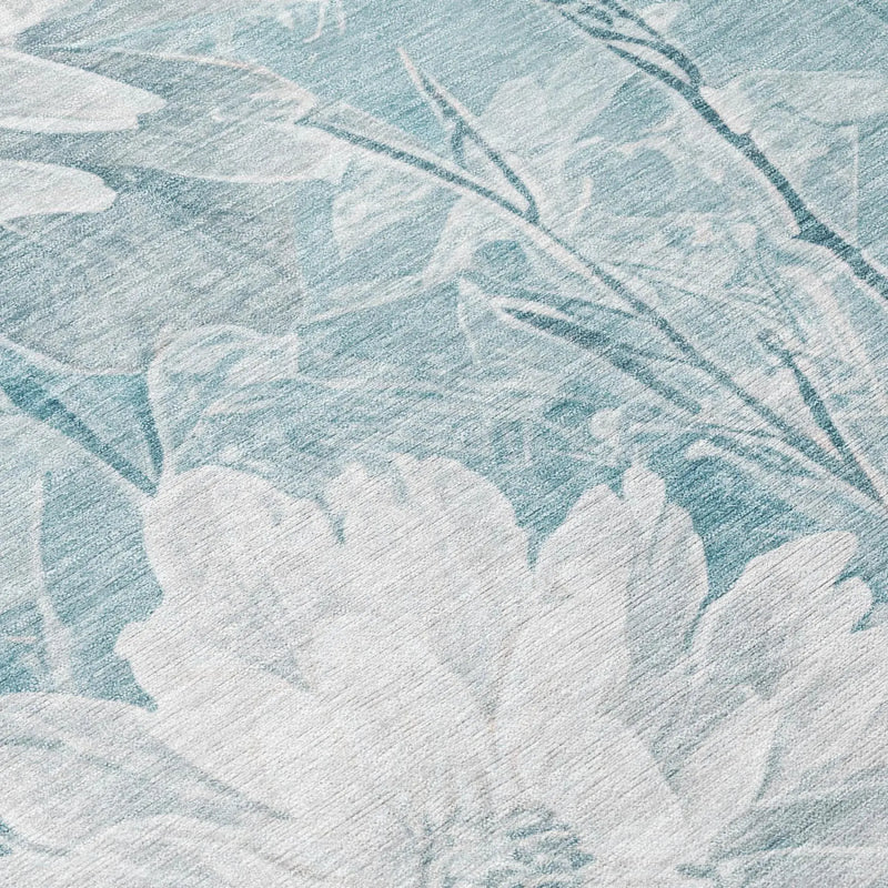 9' X 12' Aqua And Teal Blue Floral Washable Indoor Outdoor Area Rug Homeroots Outdoor
