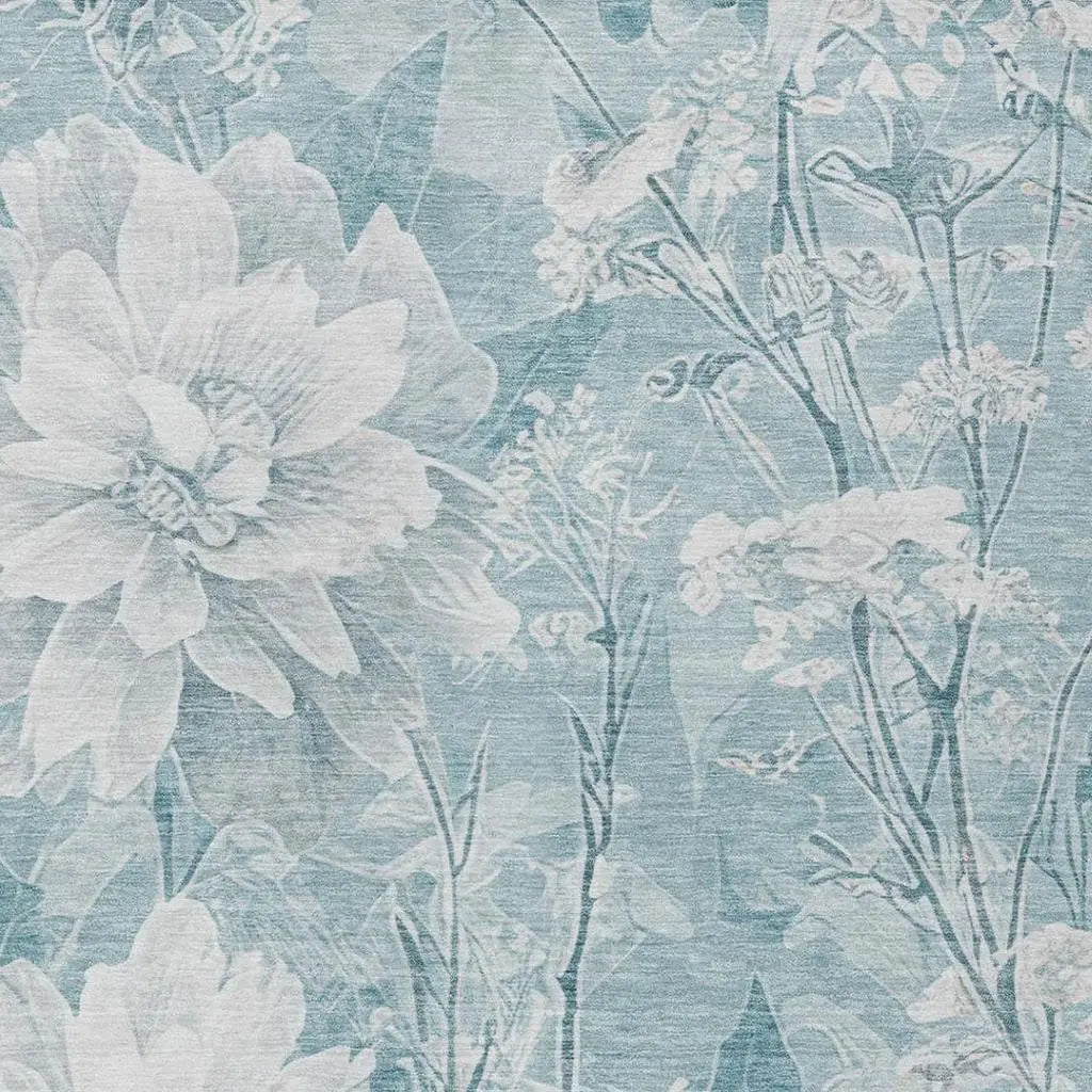 9' X 12' Aqua And Teal Blue Floral Washable Indoor Outdoor Area Rug Homeroots Outdoor