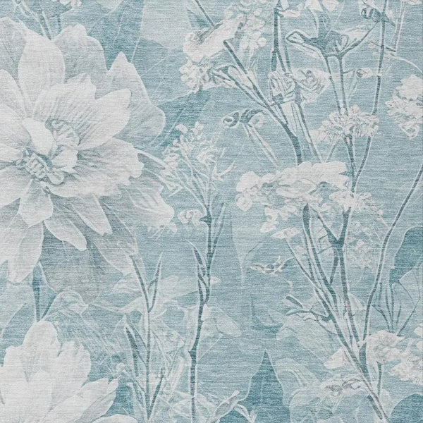 9' X 12' Aqua And Teal Blue Floral Washable Indoor Outdoor Area Rug Homeroots Outdoor